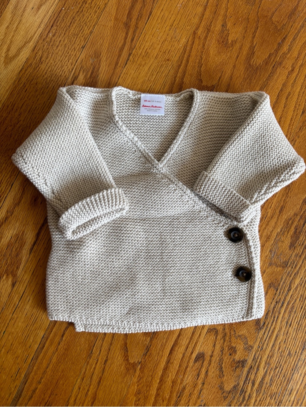 Hanna Andersson Cream Knit Wrap Sweater with Side Buttons